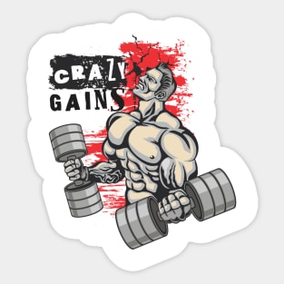 Crazy gains - Nothing beats the feeling of power that weightlifting, powerlifting and strength training it gives us! A beautiful vintage movie design representing body positivity! Sticker